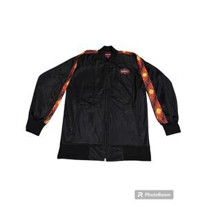 XS JNCO JEANS Jacket Track Bomber Zip Vintage Y2k Flame Fire Logo Black Red